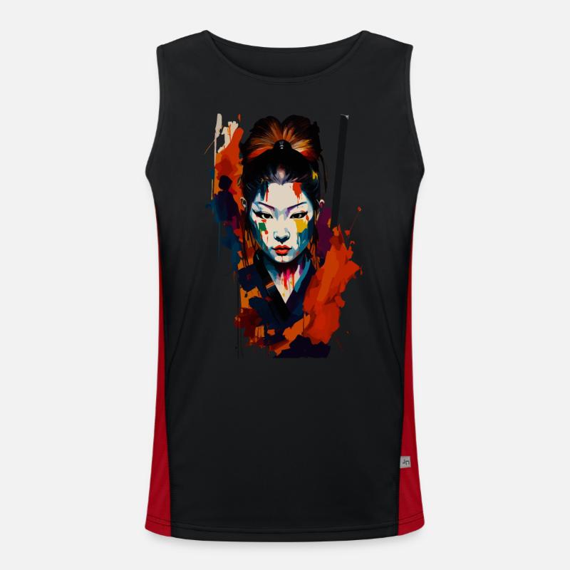 Samurai Warrior - Splash Art - Men's Functional Contrast Tank Top  - black/red