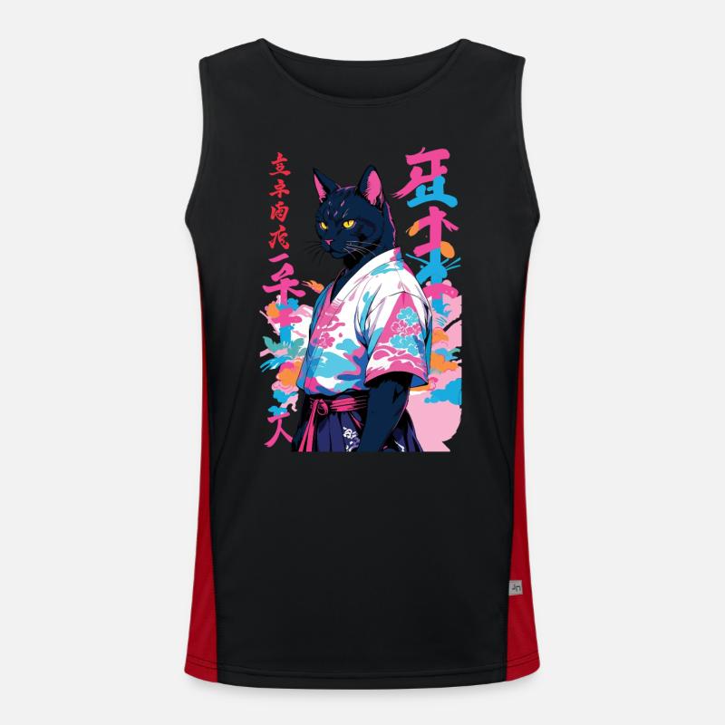 Samurai Katze Vaporwave Aesthetic Samurai Kunst Funktionelles Kontrast-Tank Top für Männer 
