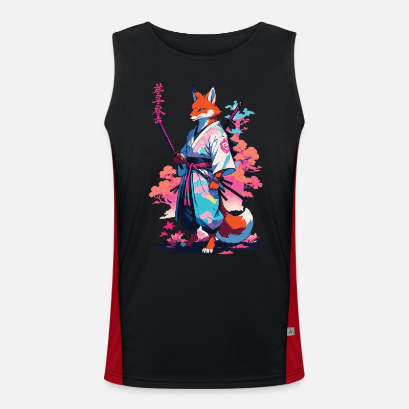 Kitsune Samurai Fox Aesthetic Vaporwave Style Men's Functional Contrast Tank Top 