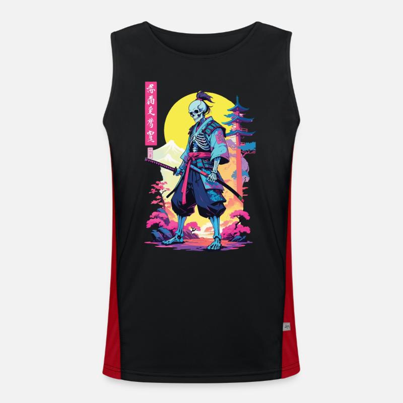 Oni Skelett Samurai Vaporwave Aesthetic Funktionelles Kontrast-Tank Top für Männer 
