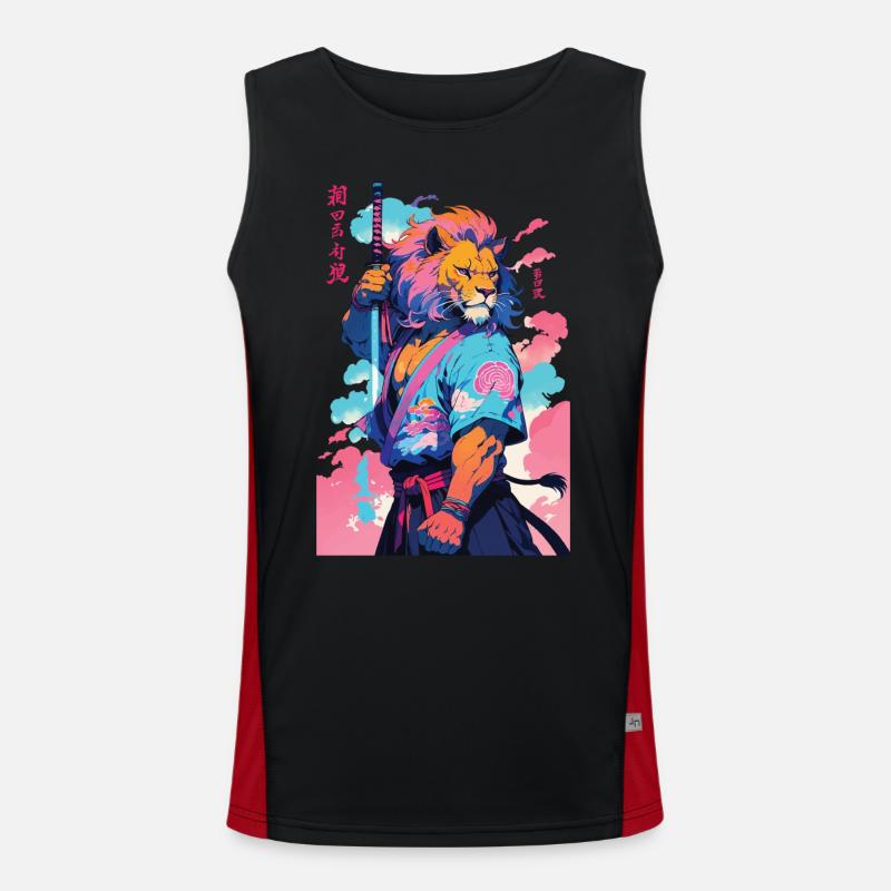 Samurai Lion Aesthetic Vaporwave Style Men's Functional Contrast Tank Top 