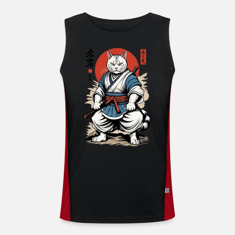 Chat Samouraï Vintage Ukiyo-E Design Japonais Débardeur respirant contrasté Homme 