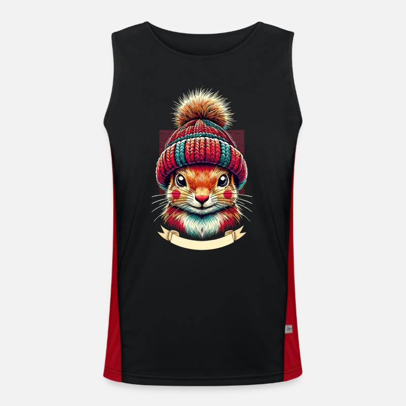 Cheerful squirrel with winter hat - Men's Functional Contrast Tank Top  - black/red