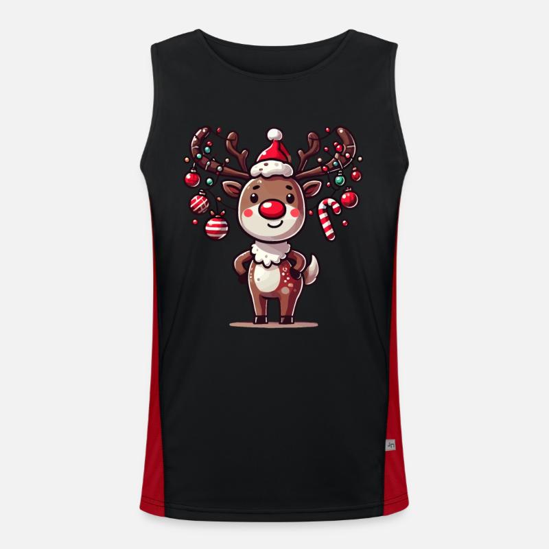 Fröhliches Rentier Mit Weihnachtskugeln Funktionelles Kontrast-Tank Top für Männer 