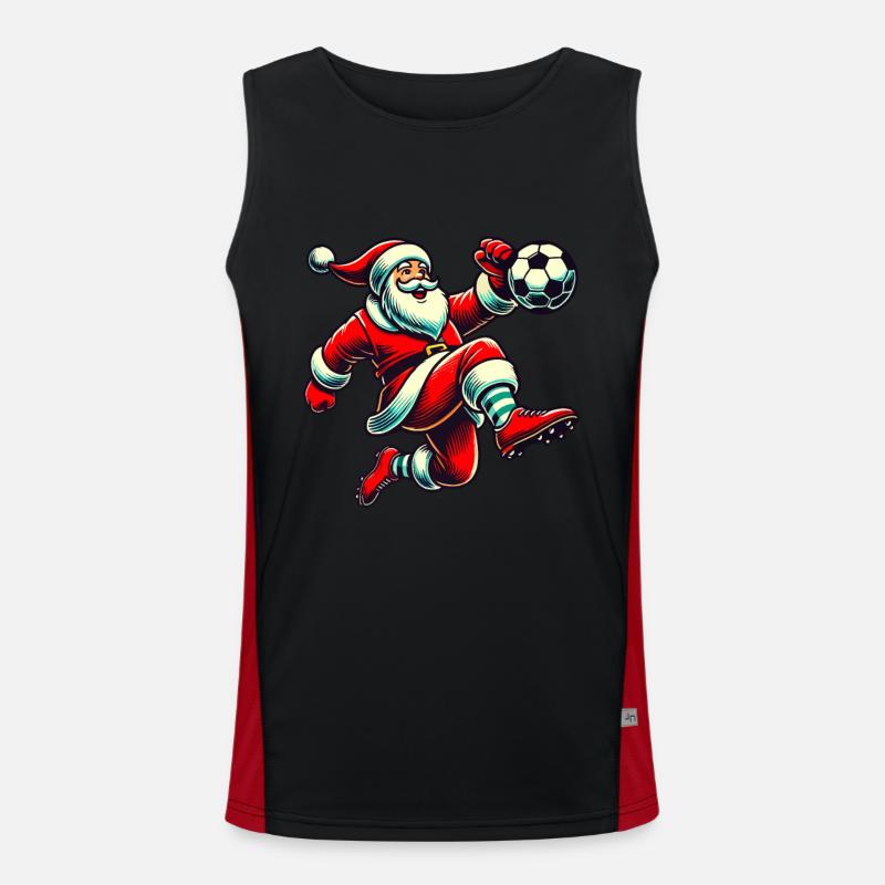 Fußballspielender Weihnachtsmann Spaß Funktionelles Kontrast-Tank Top für Männer 