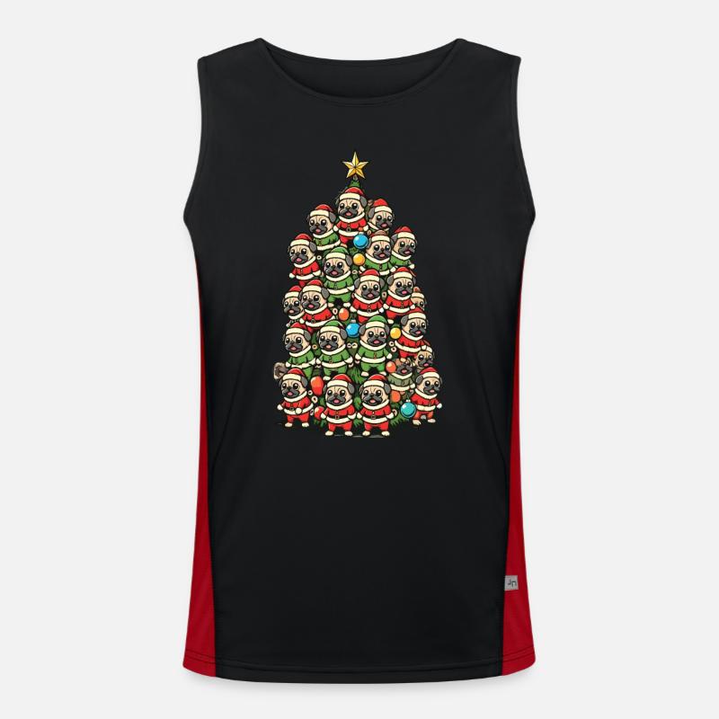 Merry Pug Christmas Tree Men's Functional Contrast Tank Top 
