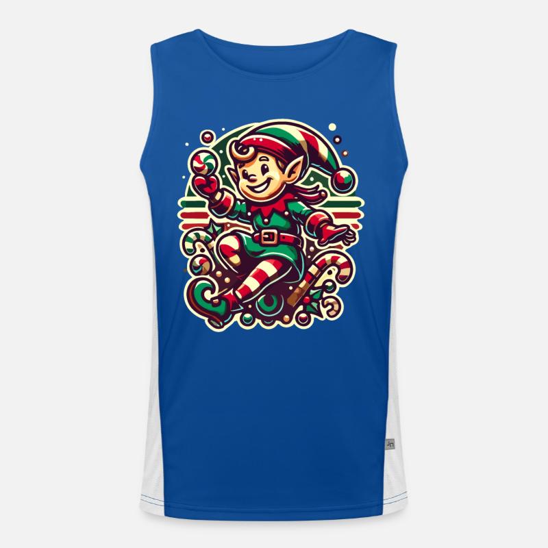 Merry Christmas Gnome Illustration Men's Functional Contrast Tank Top 