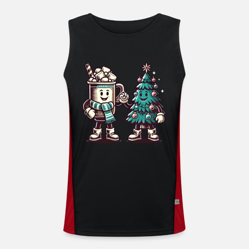 Christmas Retro Hot Chocolate with Christmas Tree Men's Functional Contrast Tank Top 
