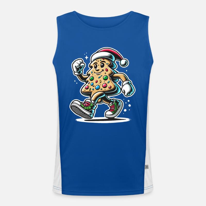 Fröhlicher Lebkuchenmann mit Weihnachtsmütze Funktionelles Kontrast-Tank Top für Männer 