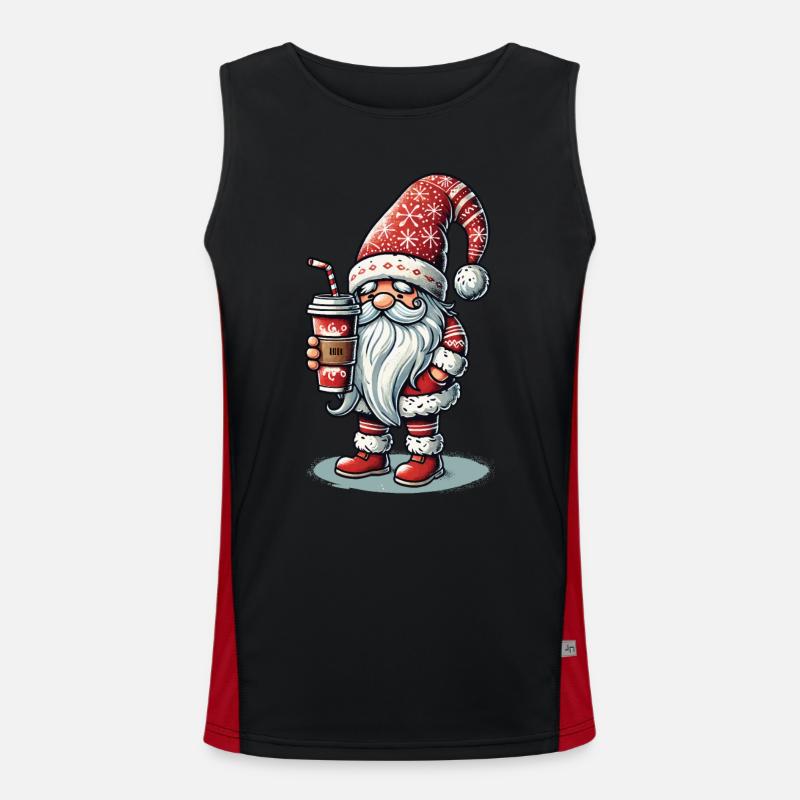 Christmas gnome with coffee for coffee lovers Men's Functional Contrast Tank Top 