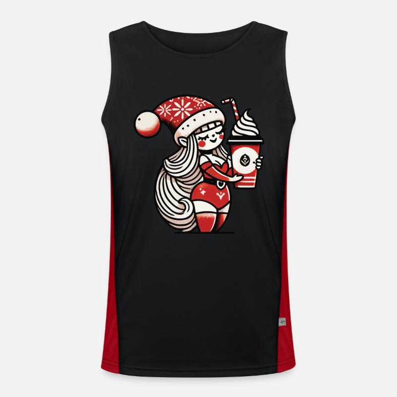 Christmas gnome with coffee for coffee lovers Men's Functional Contrast Tank Top 