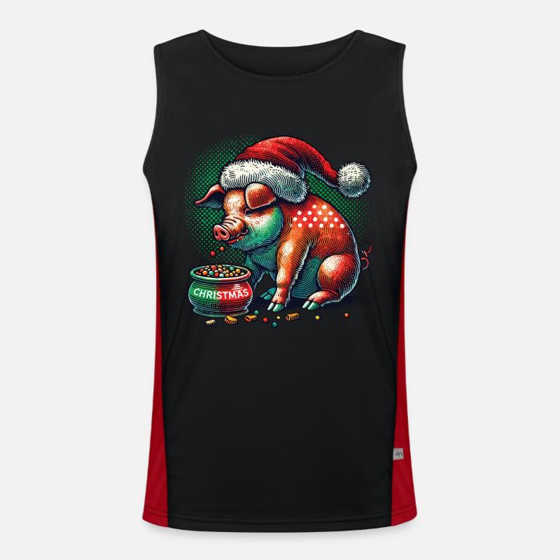 Cochon gourmand de Noël avec chapeau Débardeur respirant contrasté Homme 
