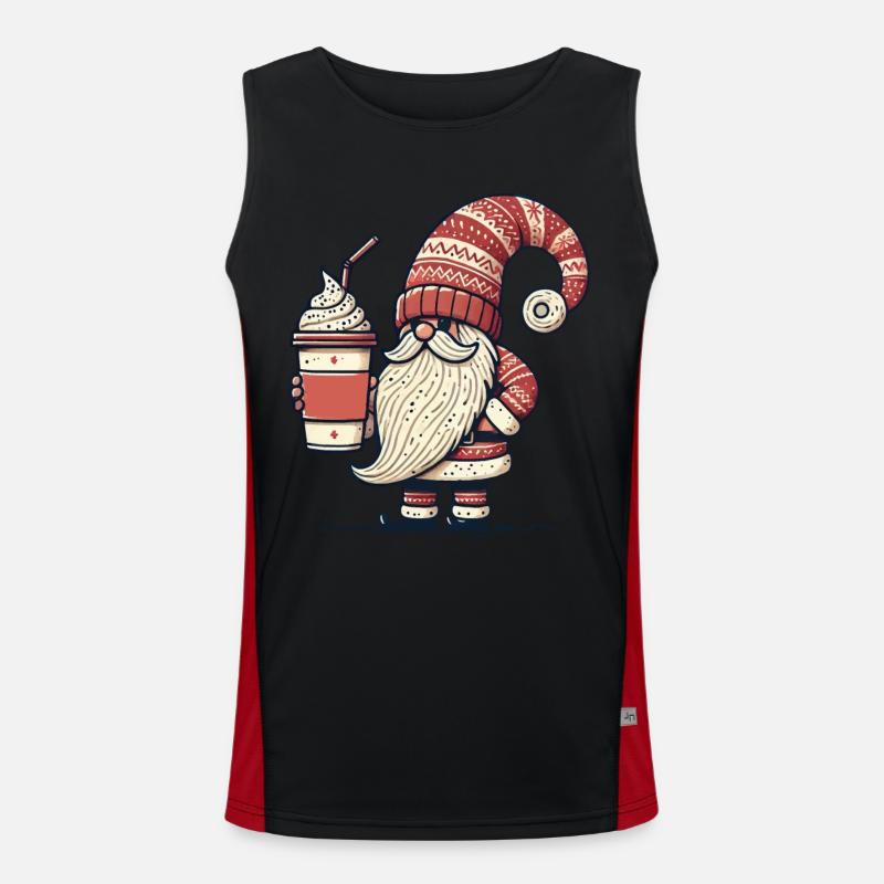 Weihnachtsglocken Kaffeeliebhaber Gnom Funktionelles Kontrast-Tank Top für Männer 