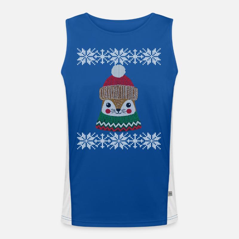 Süßer Winter Eichhörnchen Mit Mütze Strickoptik Funktionelles Kontrast-Tank Top für Männer 