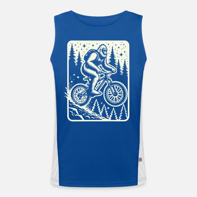 Fahrrad Abenteuer Mit Bigfoot Im Wald Funktionelles Kontrast-Tank Top für Männer 