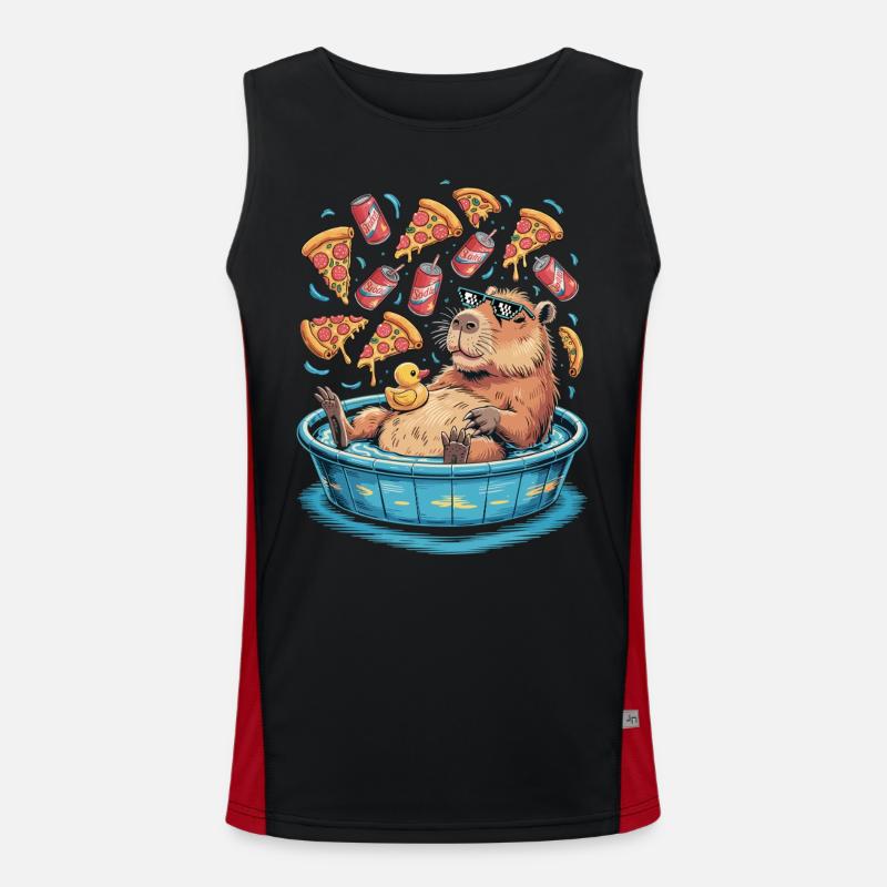 Capybara-Chillzone - Pizza, Limo, Entspannung Funktionelles Kontrast-Tank Top für Männer 