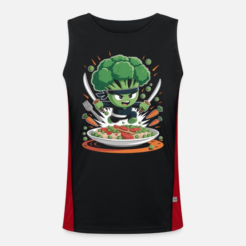 Broccoli Ninja Attack - Funny Vegetable Warrior Men's Functional Contrast Tank Top 