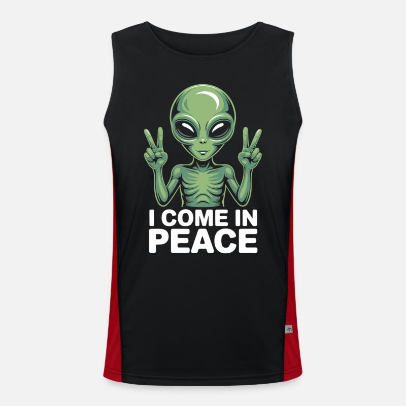 Alien mit Friedenszeichen Funktionelles Kontrast-Tank Top für Männer 