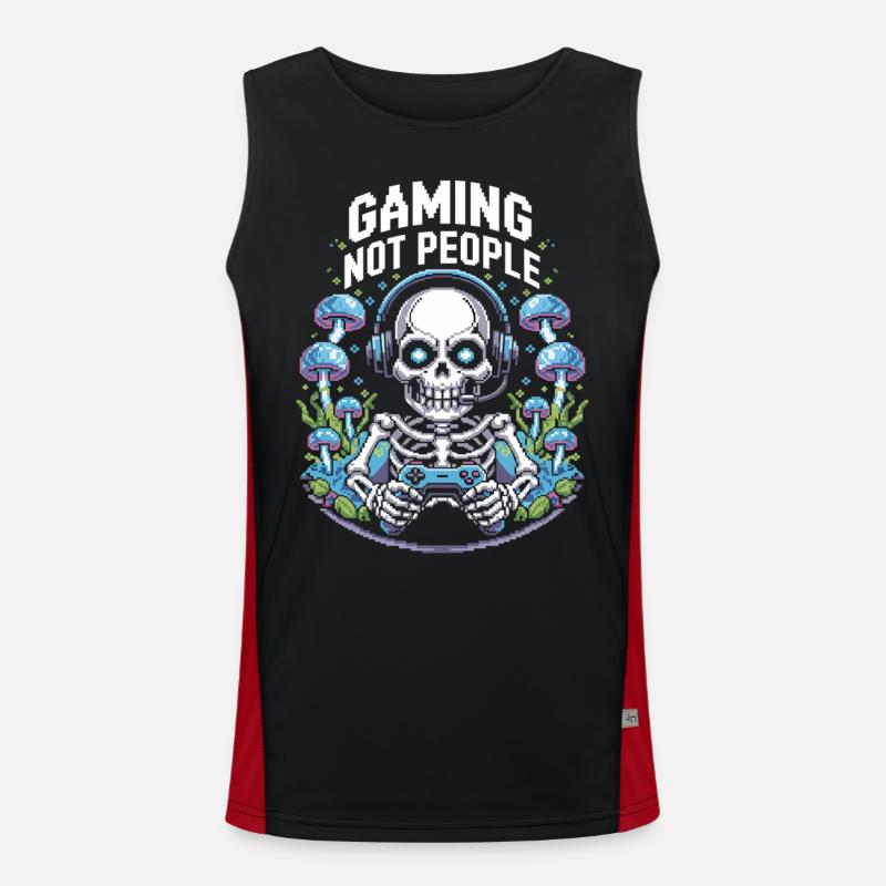 Zocker T-Shirt mit Retro-Skelett und Controller Funktionelles Kontrast-Tank Top für Männer 