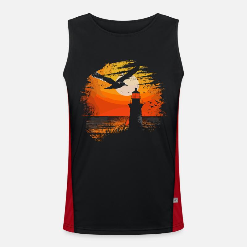 Möwe Seevogel Leuchtturm Sunset Funktionelles Kontrast-Tank Top für Männer 