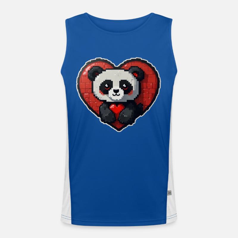 Pixel-Panda mit großem Herz Funktionelles Kontrast-Tank Top für Männer 