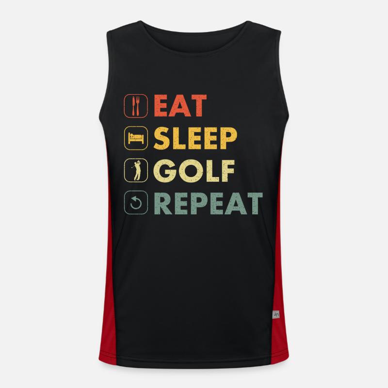 Golf eat sleep repeat Funktionelles Kontrast-Tank Top für Männer 