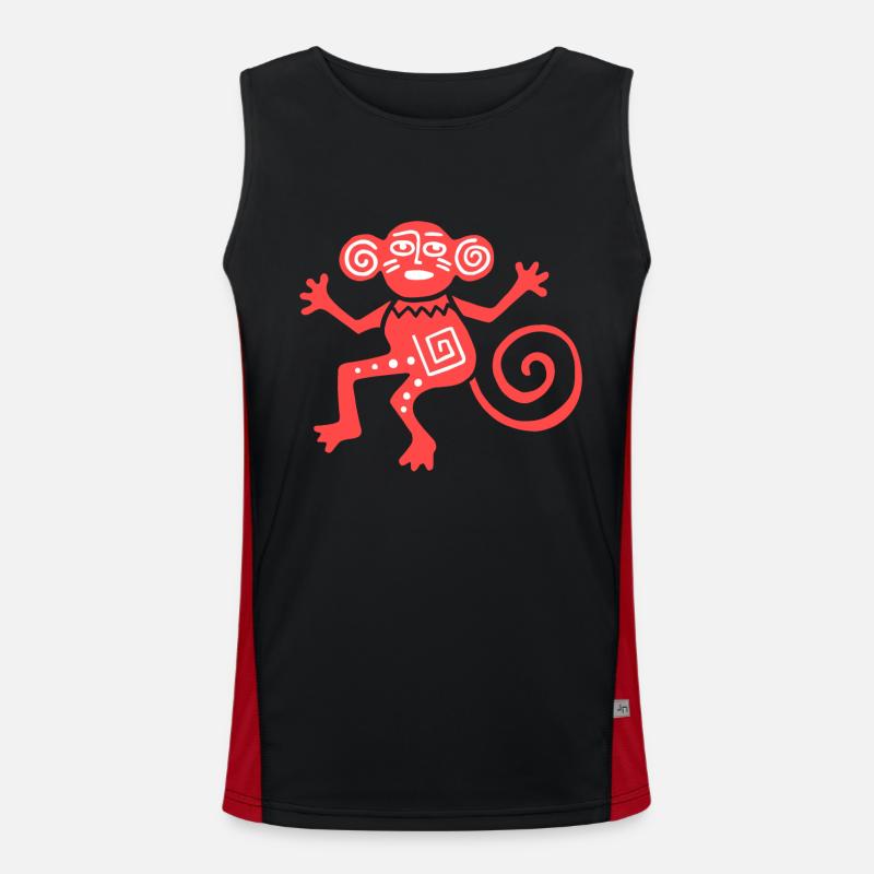 Ancient Mexican Symbol, Monkey, Monkey - Men's Functional Contrast Tank Top  - black/red