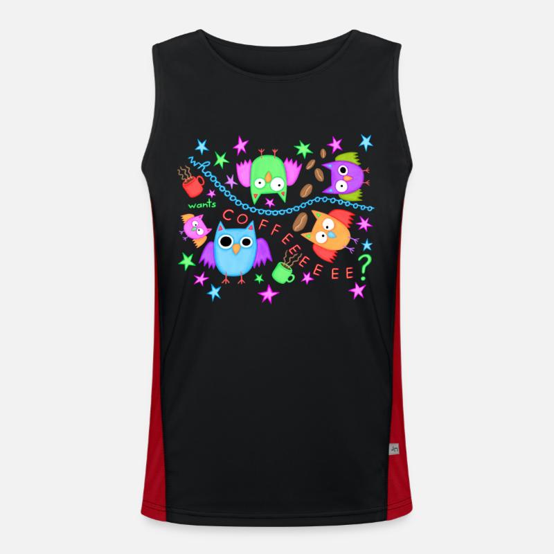 Kaffee Eulen lustig Eule Müde Koffein Büroleben Funktionelles Kontrast-Tank Top für Männer 
