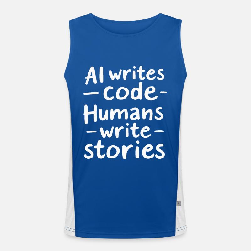 KI schreibt Code - Menschen schreiben Geschichten Funktionelles Kontrast-Tank Top für Männer 