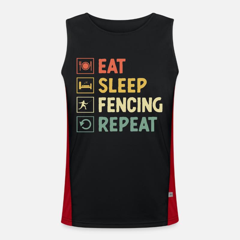 Eat Sleep Fencing Repeat Sword Epee Fencer Men's Functional Contrast Tank Top 