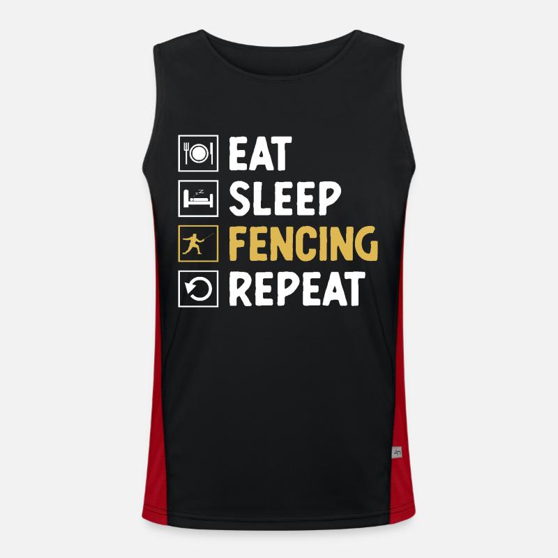 Eat Sleep Fencing Repeat Sword Epee Fencer Men's Functional Contrast Tank Top 