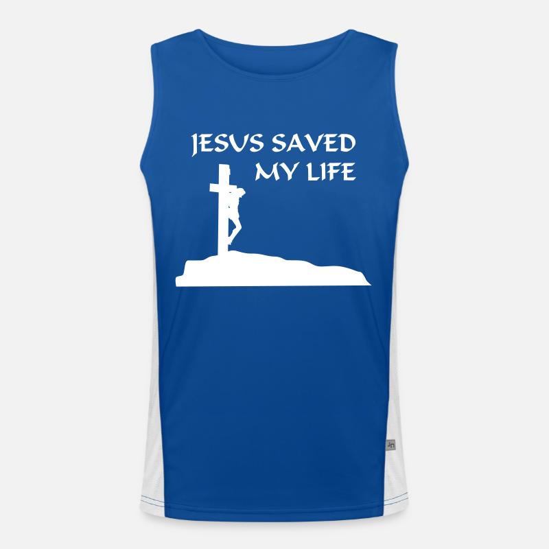 Jesus Saved My Life (Vector) Men's Functional Contrast Tank Top 