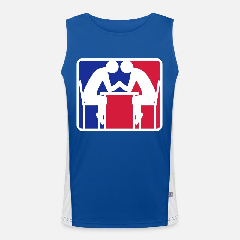 arm wrestling red blue logo button wrestle Armwrestli Men's Functional Contrast Tank Top 