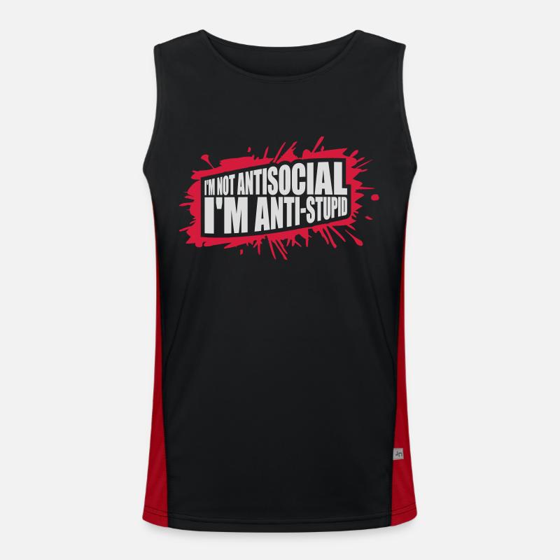 not antisocial anti stupid - Men's Functional Contrast Tank Top - black/red