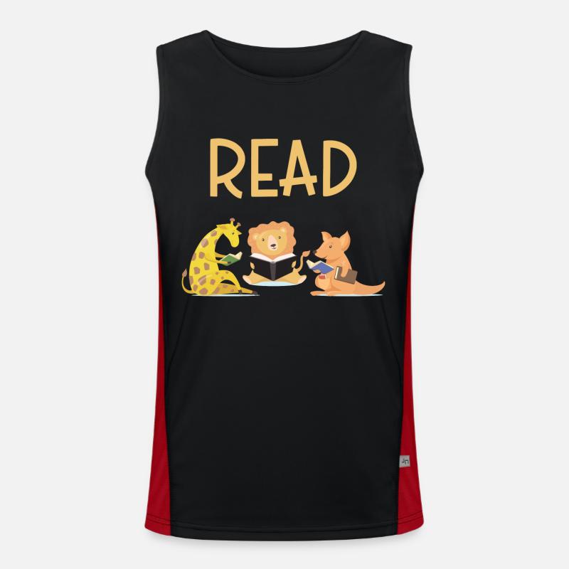 READ, Giraffe, Löwe, Kanguru, Bücher, lesen, Funktionelles Kontrast-Tank Top für Männer 