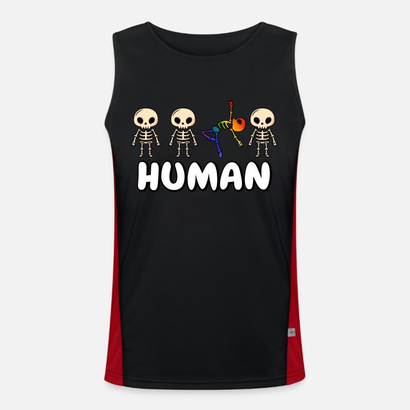 Human Rainbow Skeleton LGBT Pride Month Men's Functional Contrast Tank Top 
