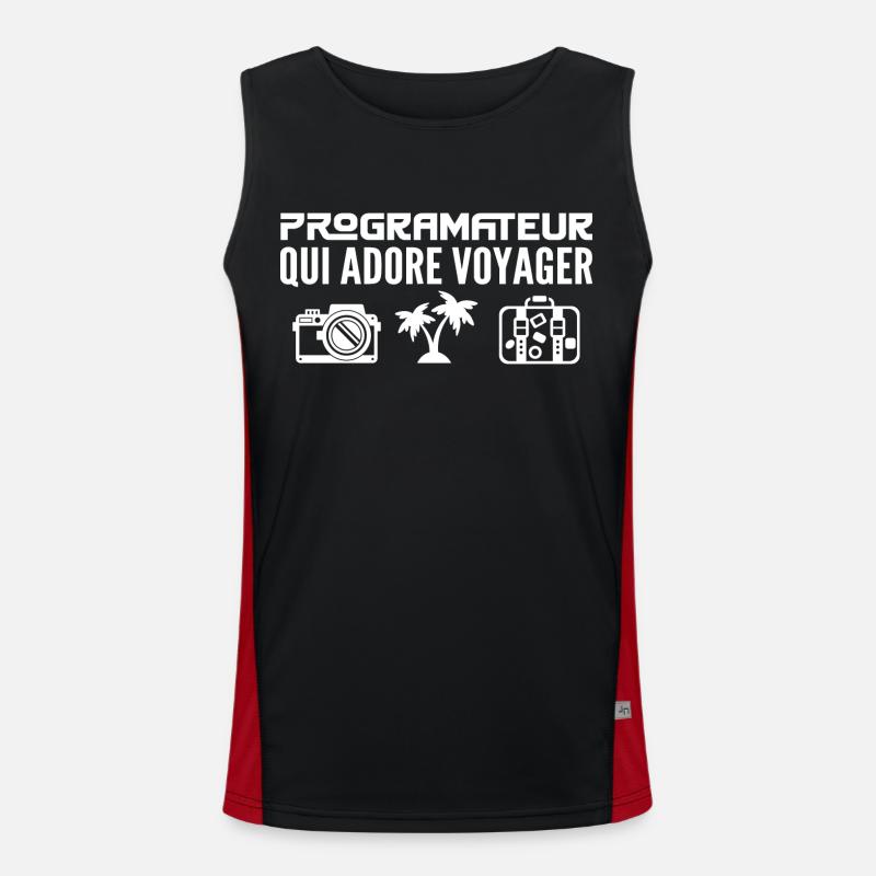 Travelers & Programmers: Passion & Discovery - Men's Functional Contrast Tank Top  - black/red