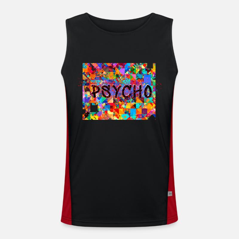 Pattern, Pop Art, Psycho, Psychedelic - Men's Functional Contrast Tank Top  - black/red