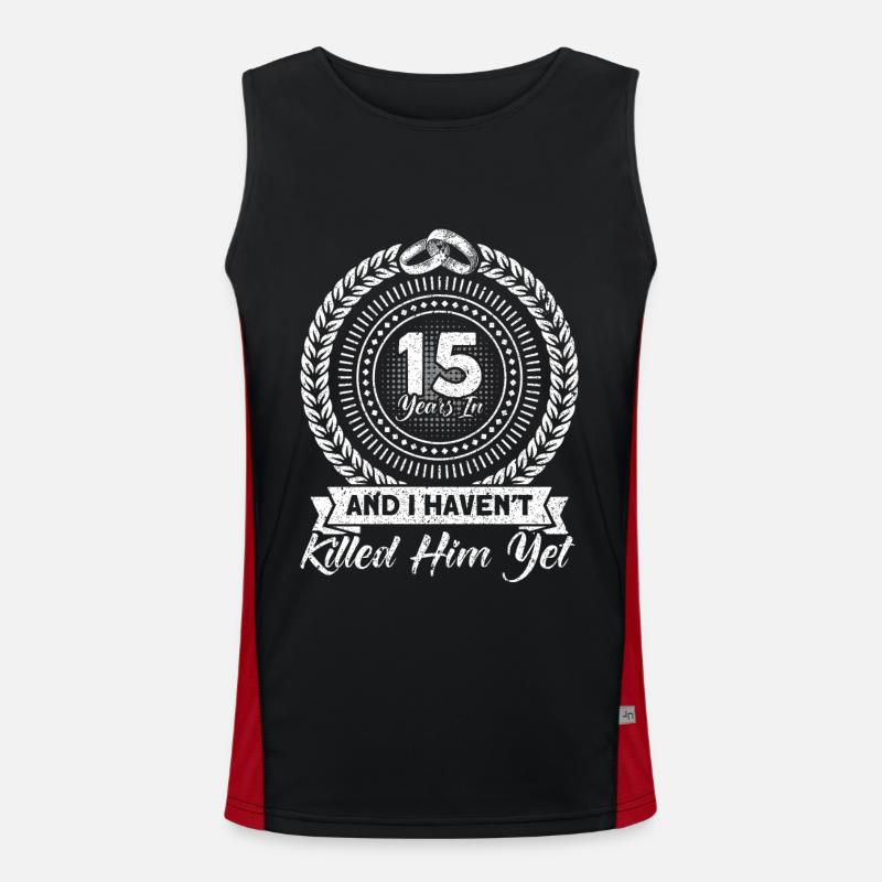 15. Hochzeitstag Paardesign 15 Jahre Ehe Funktionelles Kontrast-Tank Top für Männer 