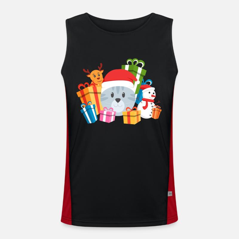 Christmas Cat Present Funktionelles Kontrast-Tank Top für Männer 