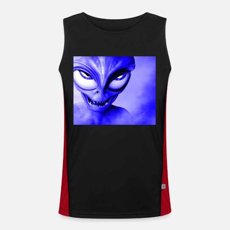 Alien with Sharp Teeth Design - Blue Men's Functional Contrast Tank Top 