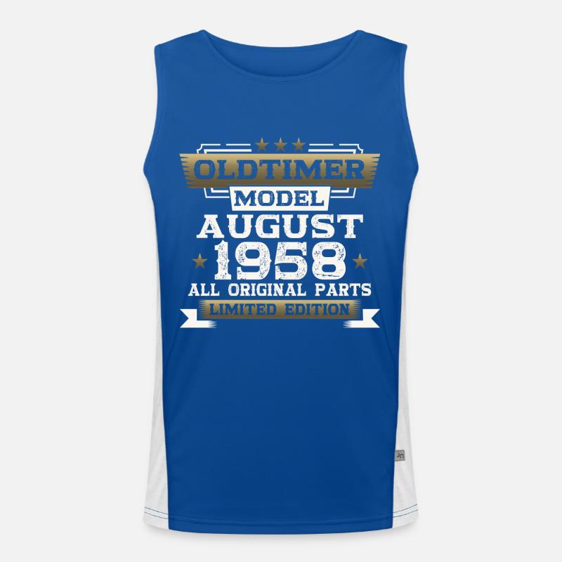 65th Birthday Man Oldtimer August Vintage 1958 Men's Functional Contrast Tank Top 