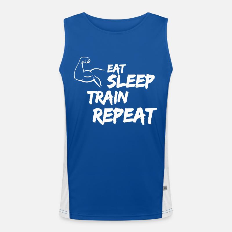 eat sleep train repeat Funktionelles Kontrast-Tank Top für Männer 