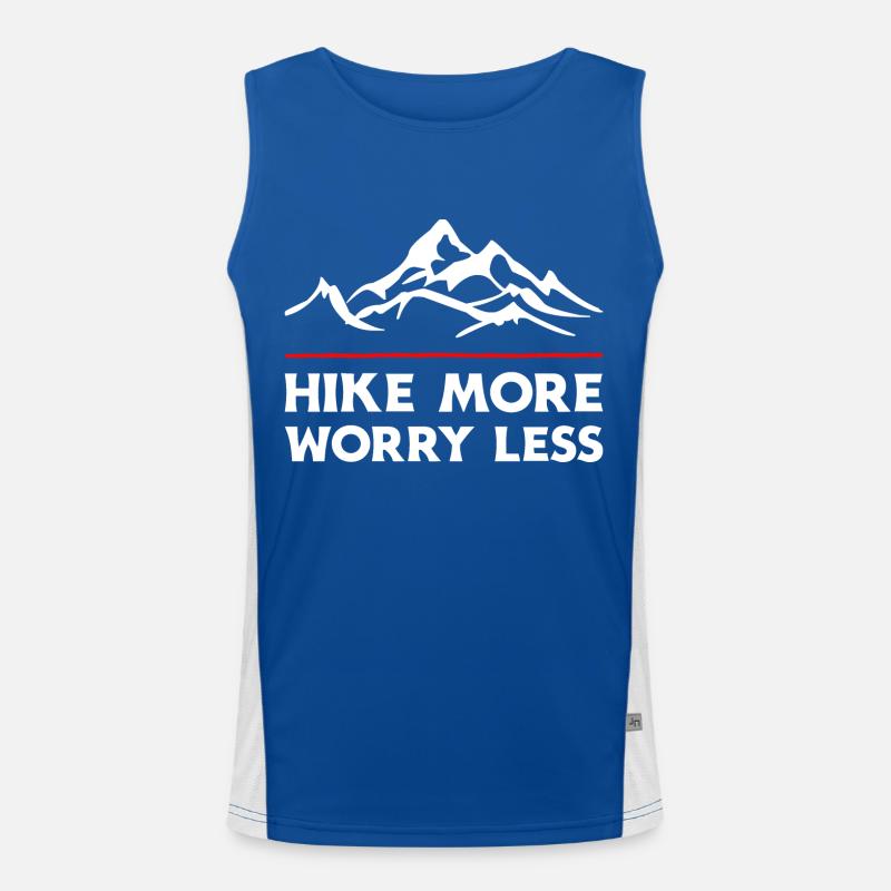 Hike More Worry Less. Wanderung Wandern Design Funktionelles Kontrast-Tank Top für Männer 