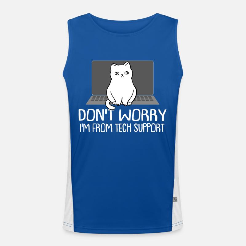 Funny Cat Don't Worry I'm From Tech Support Cat Men's Functional Contrast Tank Top 