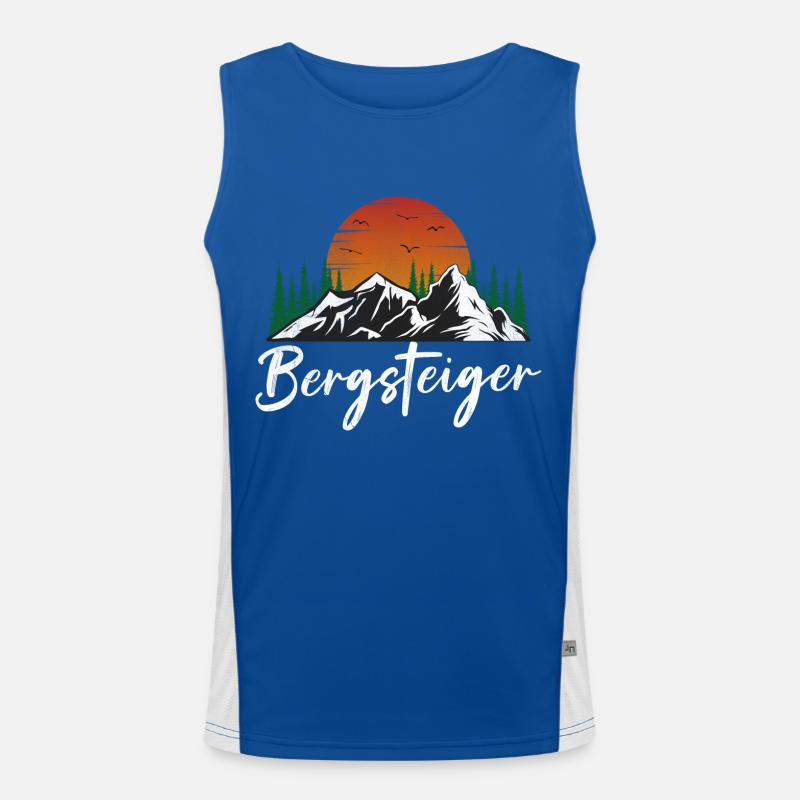 Bergsteiger Design Berg mit Sonne und Wald Funktionelles Kontrast-Tank Top für Männer 