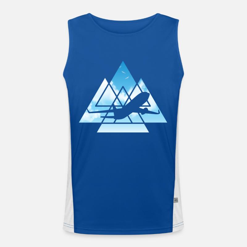 Airplane Pilot Flying Sky Triangle Geometry Men's Functional Contrast Tank Top 