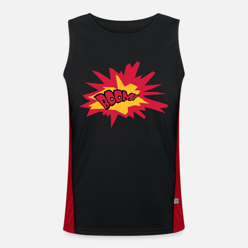 boom text fire flame hot tnt dynamite explode Men's Functional Contrast Tank Top 