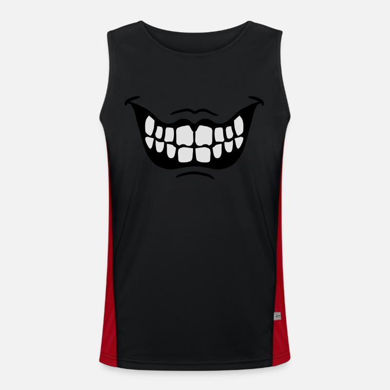 Grinning Evil Horror Mouth Smile Comic Teeth - Men's Functional Contrast Tank Top  - black/red