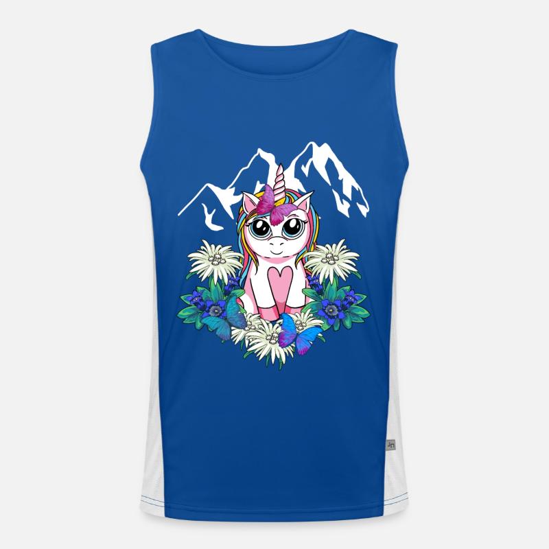 Alpen Einhorn Frühling Fabeltiere Alm Kinder Funktionelles Kontrast-Tank Top für Männer 